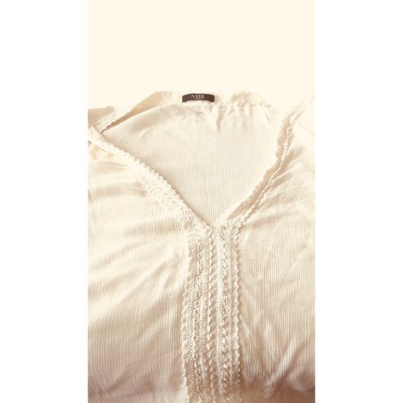 NYDJ LOS ANGELES PULL-ON BLOUSE, WOMENS, XL, LIGHT BEIGE/CREAM, PLUNGING V-NECK - Picture 2 of 9